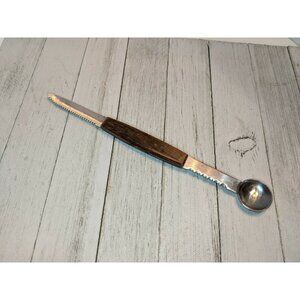 Vintage Fruit Melon Baller Scoop Double Sided Knife Wood Handle 9 1/2"
